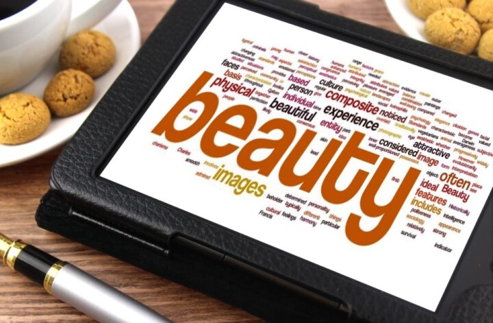 A picture of the word "beauty" on a tablet.